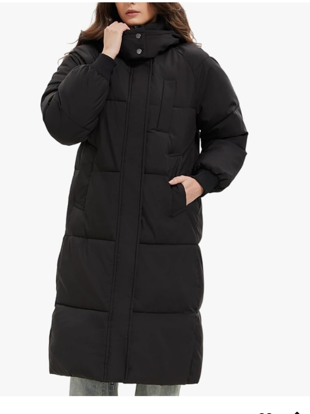 Women's Black Long Puffer Coat with High Collar